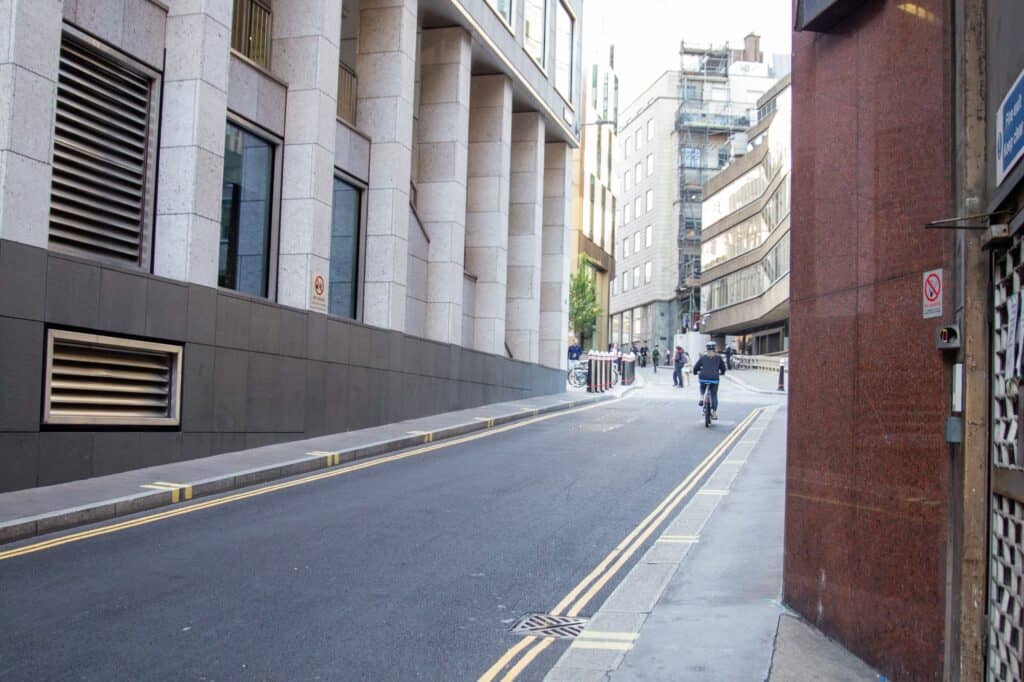 Modern buildings in a British street