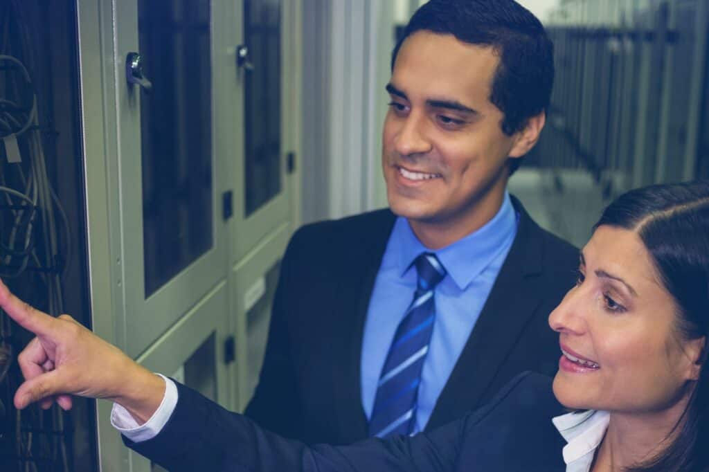 Technicians in the server room