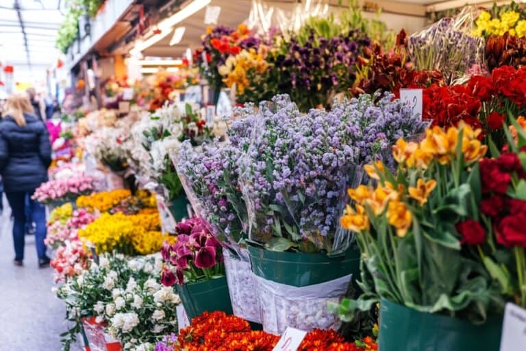 Vibrant flower market in the concept of 'best local shops and markets in Fulham'.